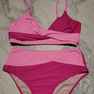 Cupshe Pink Colorblock Bikini Set | High-Waist Bottoms | NWOT